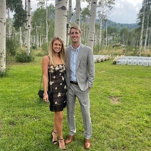 BCBG MaxAria Black and Cream Lace Floral and Feathers Western Mini Dress Size XS